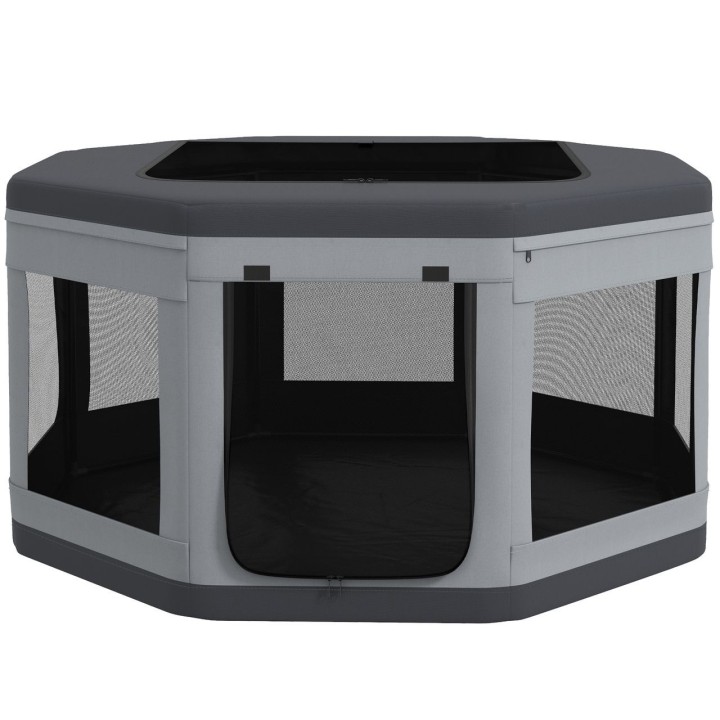Welpenauslauf Welpenlaufstall mit Tragetasche, Mesh-Fenster, Oxford, Grau