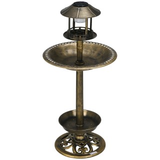 Vogeltränke mit Solarleuchte, 110 cm Höhe Vogelbad mit Blumensockel, Bronze