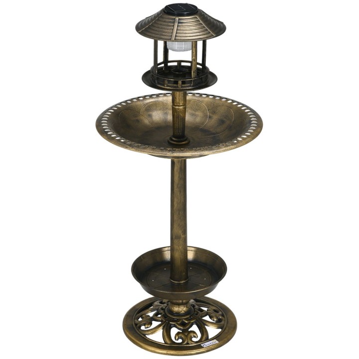 Vogeltränke mit Solarleuchte, 110 cm Höhe Vogelbad mit Blumensockel, Bronze