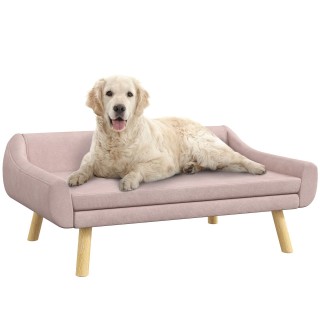 Hundesofa Katzensofa mit Rückenlehne, Hundecouch mit Holzbeine, Kissen