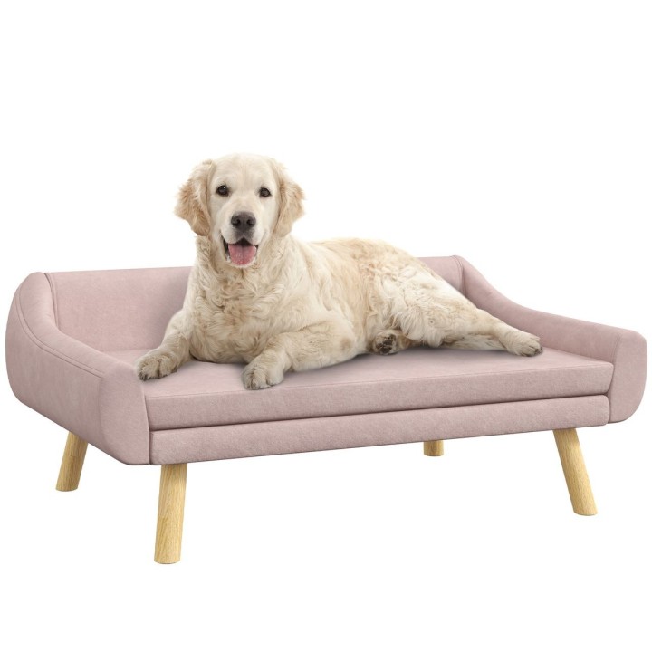 Hundesofa Katzensofa mit Rückenlehne, Hundecouch mit Holzbeine, Kissen