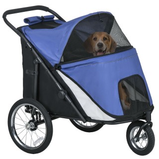 Hundewagen Hundebuggy mit Netzfenstern, Klappbar, bis 30 kg, Oxford, Blau