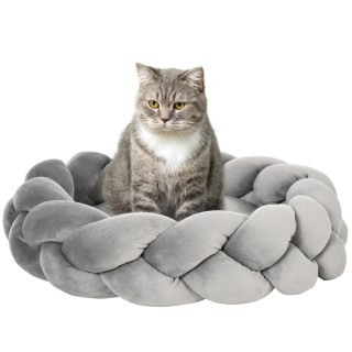PawHut Hundesofa waschmaschinenfest inkl Kissen rundes Katzenbett 55 cm x 55 cm x 14 cm für kleine Hunde samt-touch grau   Ao