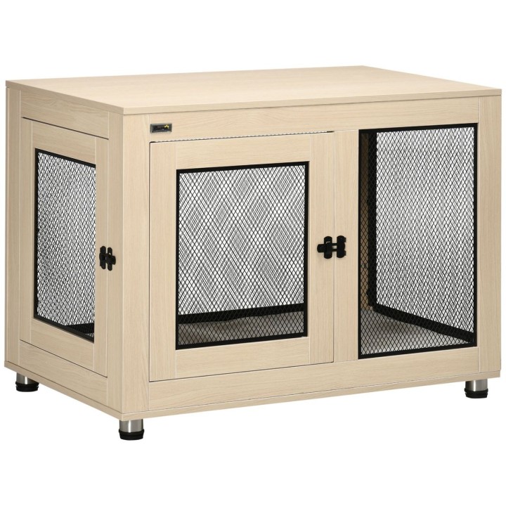 Hundekäfig, Haustierkäfig mit Kissen, Hundehaus, Hundehütte, Eiche