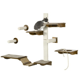 PawHut Katzen Kletterwand Set, 8-teilig Katzenmöbel mit Kratzbäumen, Sisal