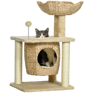 PawHut Katzen Kratzbaum Klein, 74 cm Katzenbaum mit Katzenhöhle, Spielball, Bett