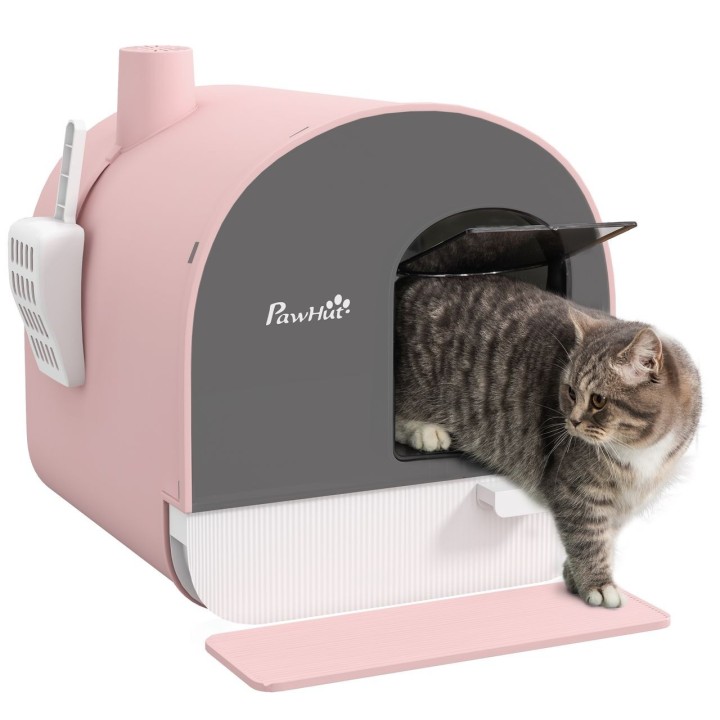 Katzentoilette Katzenklo mit Haube und Deckel Katzenstreu Matte Rosa