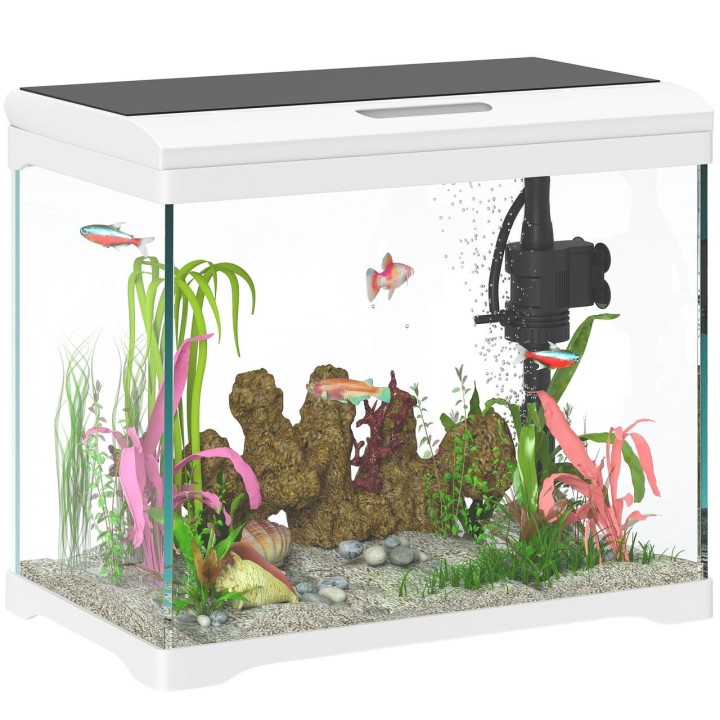 Aquarium mit LED-Beleuchtung, Filtersystem, 17L Fischtank mit Wasserpumpe Weiß