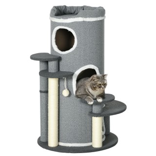 Katzen Kratzbaum 99 cm Kratztonne Katzenbaum mit Katzenbett, Spielball