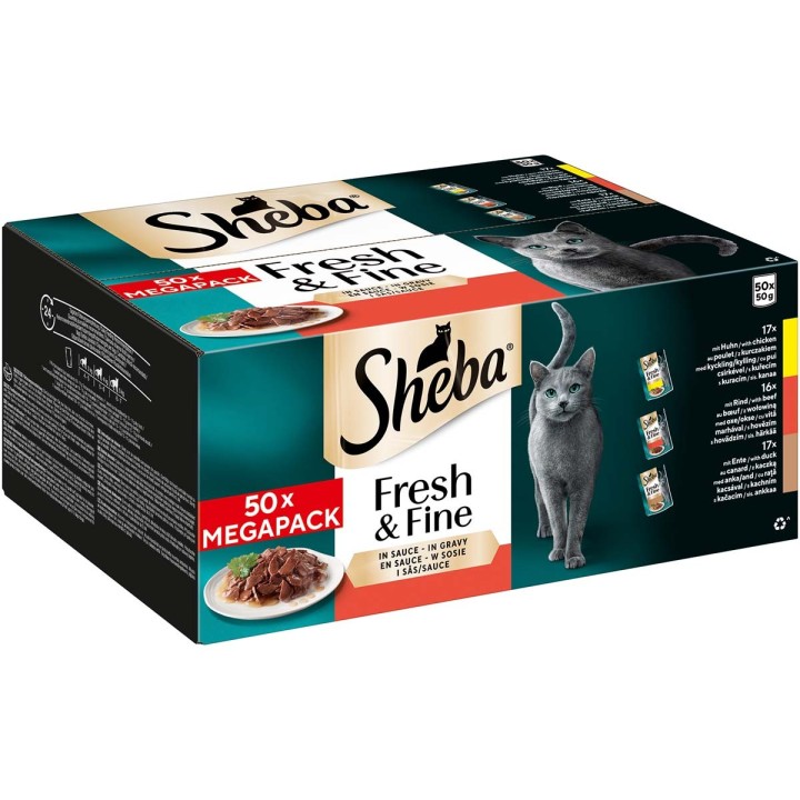 SHEBA® MP Pouch Huhn, Rind & Ente in Sauce 50x50g