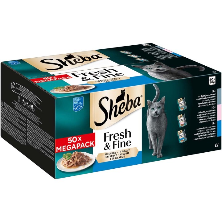 SHEBA® MP Pouch Kabeljau & Lachs in Sauce 50x50g