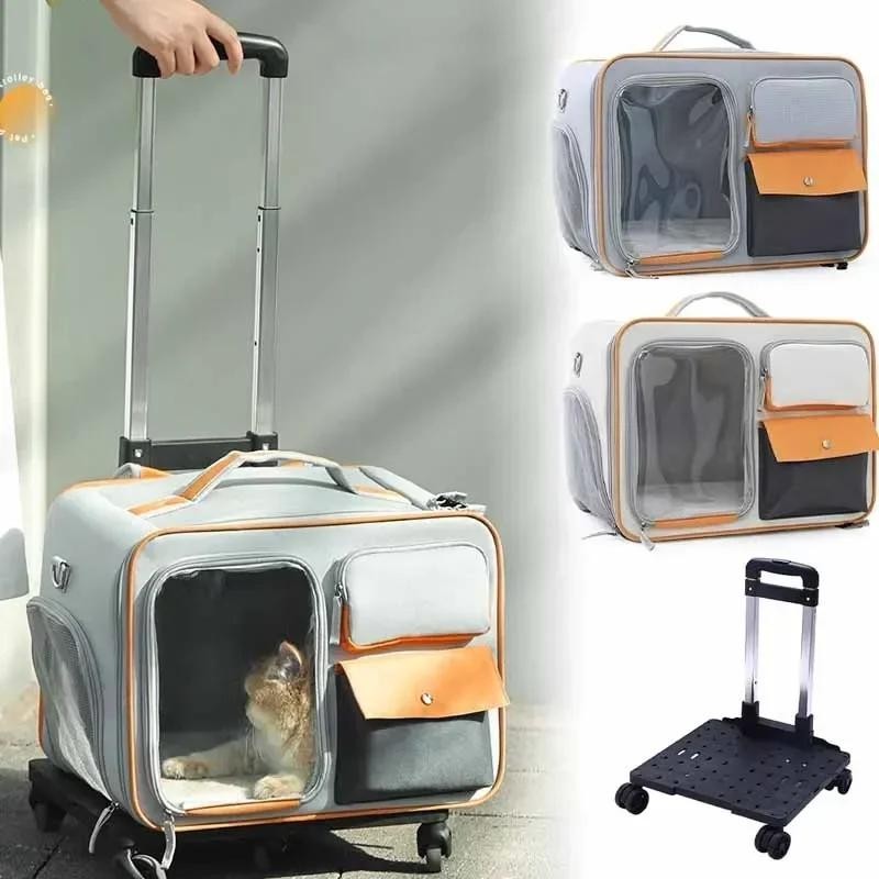 Tragbare Haustiertasche, Mehrzweck-Katzen-Rucksack, abnehmbarer Hundetrolley, atmungsaktive Katzen-Doppelschulter-Handtasche,