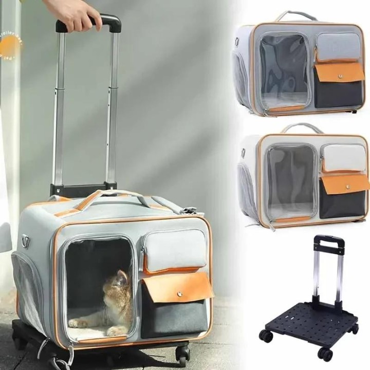 Tragbare Haustiertasche, Mehrzweck-Katzen-Rucksack, abnehmbarer Hundetrolley, atmungsaktive Katzen-Doppelschulter-Handtasche,