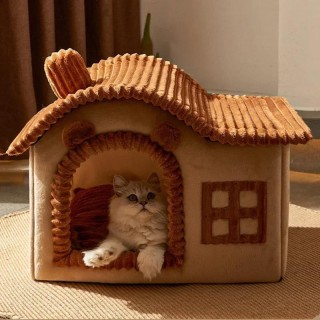 Atmungsaktive, warme Winterkäfig-Villa, Plüsch-Haustierbett, abnehmbares, waschbares, weiches Katzenkissen, Zwinger für klein