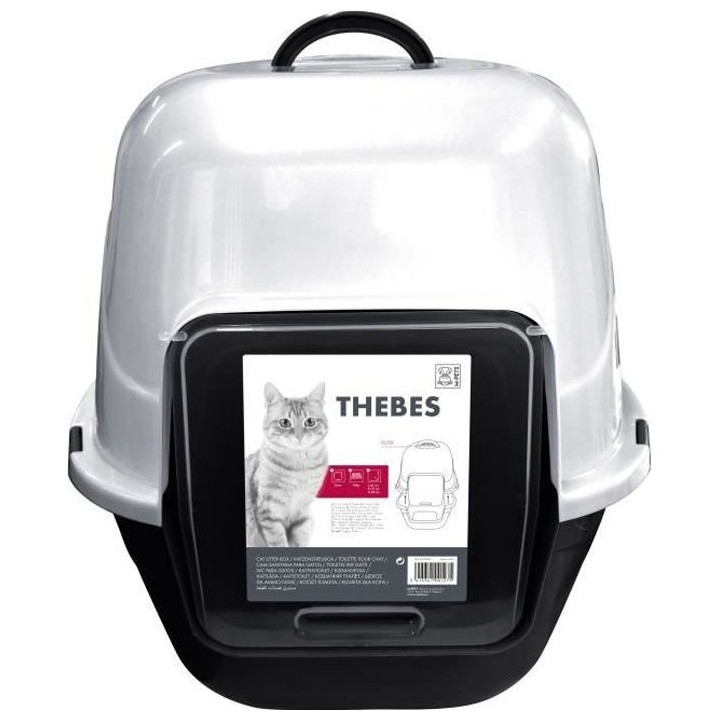 THEBES XXL Katzentoilette - 62x53x58 cm - Schwarz und Weiß - Für Katzen