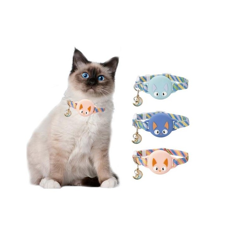 Trackerhalter Haustierhalsband mit Glöckchen, verstellbar, reflektierendes Hunde-/Katzenhalsband mit AirTag-Hülle, GPS-Finder