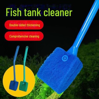 Doppelseitige Reinigungsbürste für Aquariumglas mit langem Griff brush head blau