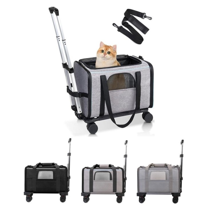 Haustier Trolley Tasche Abnehmbare Roll Träger für Kleine Hunde Katzen Tragbare Haustier Reise Träger mit schwarz/weiß