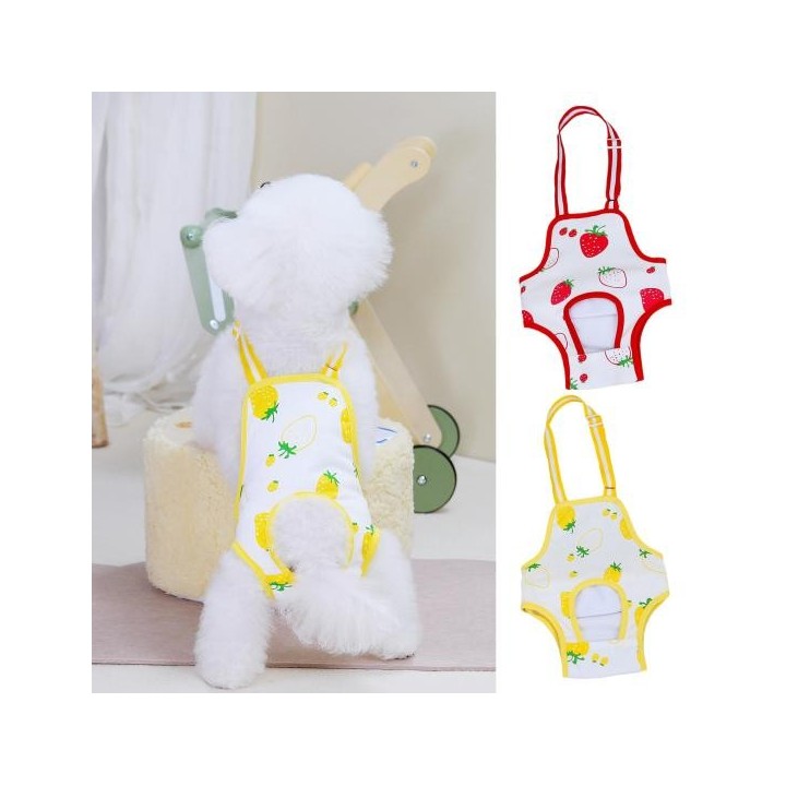 Erholungsanzug für die Kastration von Katzen mit Erdbeermuster, Anti-Leck-OP-Overall, Klettverschluss, atmungsaktive OP-Kleid