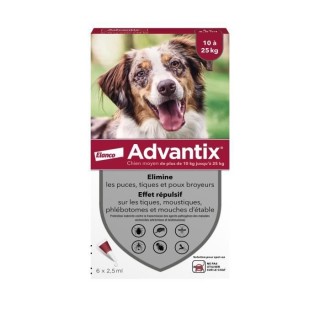 Advantix Antiparasitäre Lösung für Hunde Mittlere Rassen 10 bis 25 kg 6 Pipetten