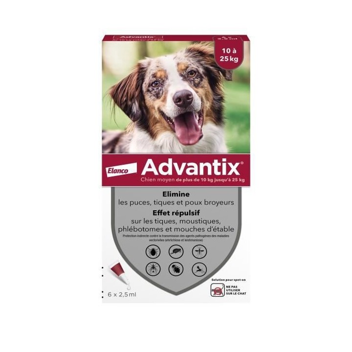 Advantix Antiparasitäre Lösung für Hunde Mittlere Rassen 10 bis 25 kg 6 Pipetten