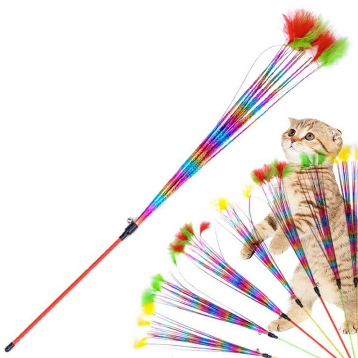 Lustiger Feder-Teaser-Stick für Kätzchen und Katzen, interaktives Spielzeug, Stange mit Glöckchen, Kätzchen, Katzenstab, Spie