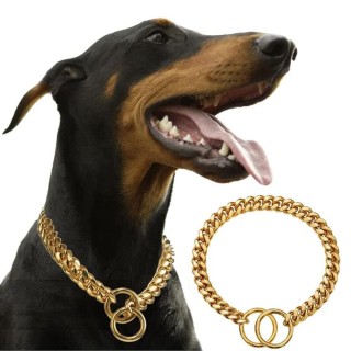 Hundehalsband aus 18 Karat Goldkette, 10 mm, kubanische Gliederkette, Edelstahl-Metallglieder, Trainingshalsband für kleine,