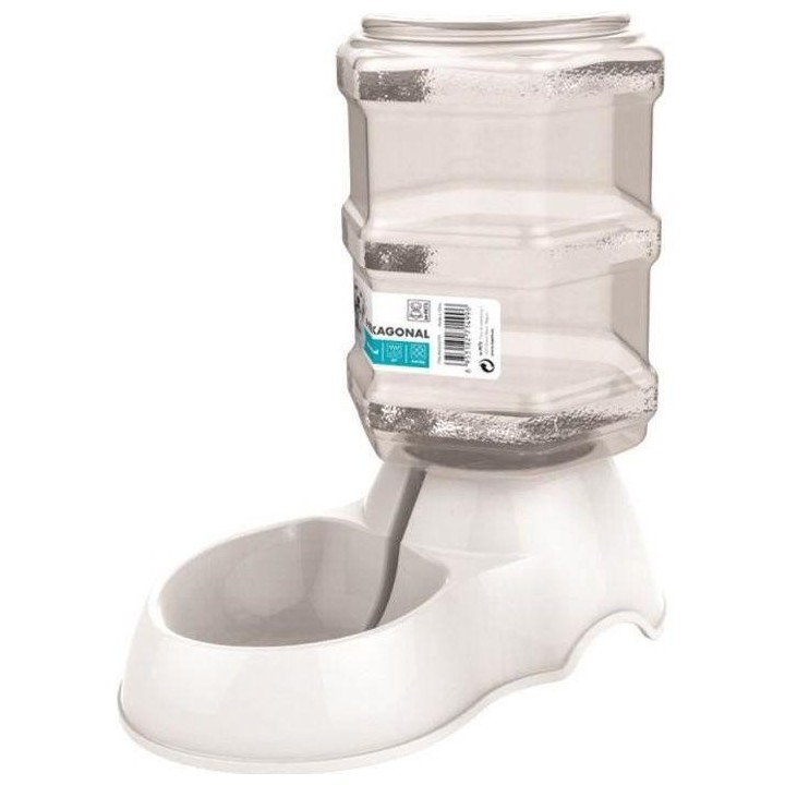 M-PETS Sechseckiger Wasserspender – 3500 ml – Weiß – Für Hunde