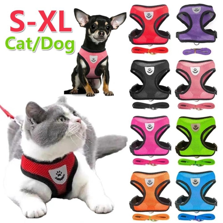 Haustier-Katzengeschirr, verstellbares Mesh-Geh-Leine, Welpenweste, atmungsaktives Polyester, Kätzchen-Zubehör für kleine, mi