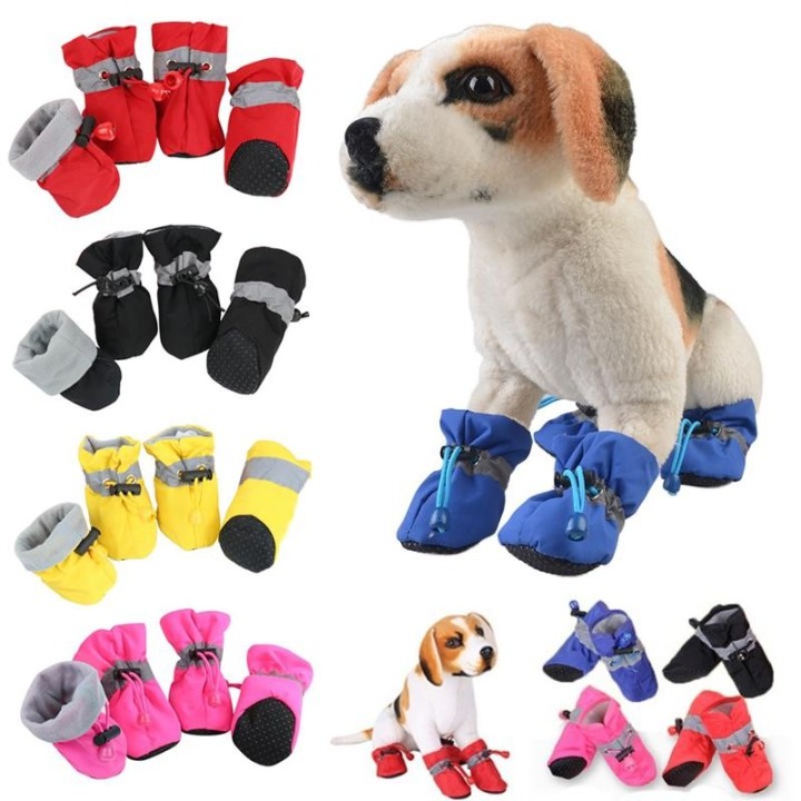 4 Stück Winter-Haustier-Hunde-Regenschuhe, Überschuhe, Schneestiefel, weiche Schuhe, warm, wasserdicht, rutschfest 3.5cm oran