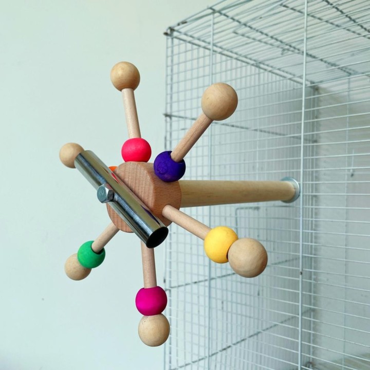 Sitzstangenspielzeug mit rotierenden Kugeln, interaktiver Vogelständer aus Holz, farbenfrohes Futtersuchspielzeug für Papagei