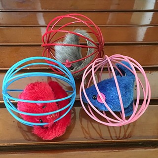 Lustiges Kätzchen-Haustierspielzeug, Plüschmaus im Käfigball, interaktiv mit Sound, Katzen-Teaser