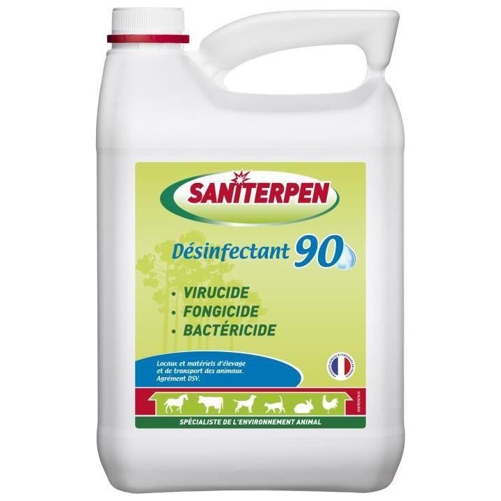 Désinfectant - SANITERPEN 90 - 5L - Désinfection habitat animal, véhicules, matériels, odeur neutre