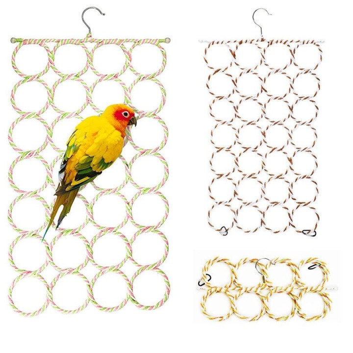 Kletternetz-Ausrüstung, großer Papageien-Kletternetzkreis, faltbares Papageien-Vogelspielzeug gelb