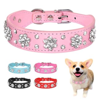 Bling Strass Hundehalsband Halskette PU Leder Katze Welpen Halsbänder Halsketten mit Kristall Haustier Zubehör für kleine mit