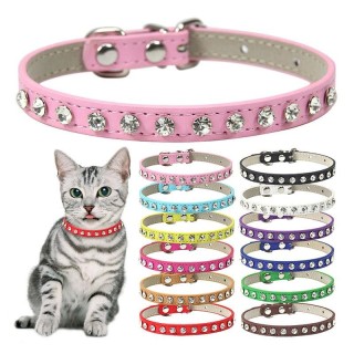 1PC Einstellbare Katze Kragen Haustier Halskette Strass Für Kleine Welpen Leder Kreative Haustier Zubehör S hellblaue
