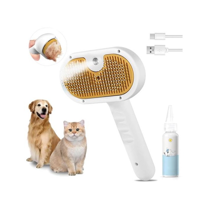 Dampfbürste für Katzen, 3-in-1-Tierhaarentfernung, Dampfbürste zum Haaren, Tierpflege, Massagekamm für Lang-/Kurzhaar, Hunde