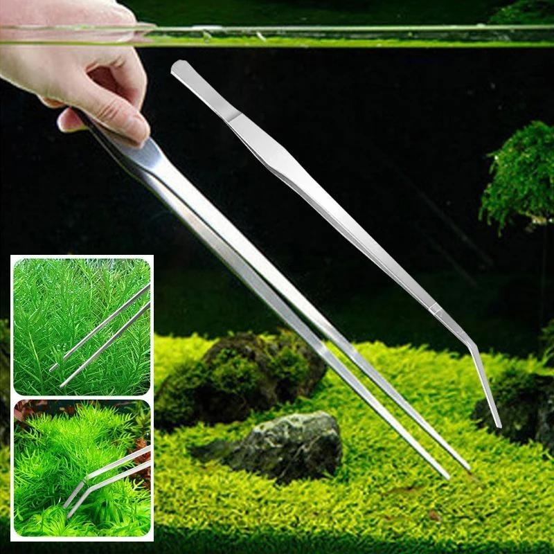 Gebogene und gerade Aquarium-Pinzette, Aquarium-Reiniger, Wasserpflanzen-Pinzette, Edelstahl-Pinzette, Aquarium-Reiniger 2pcs