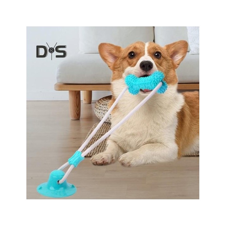 Kauspielzeug für Hunde, für aggressive Kauer, Tauziehen mit Saugnapf, Ziehspielzeug, interaktives Seil, Beißspielzeug für Wel