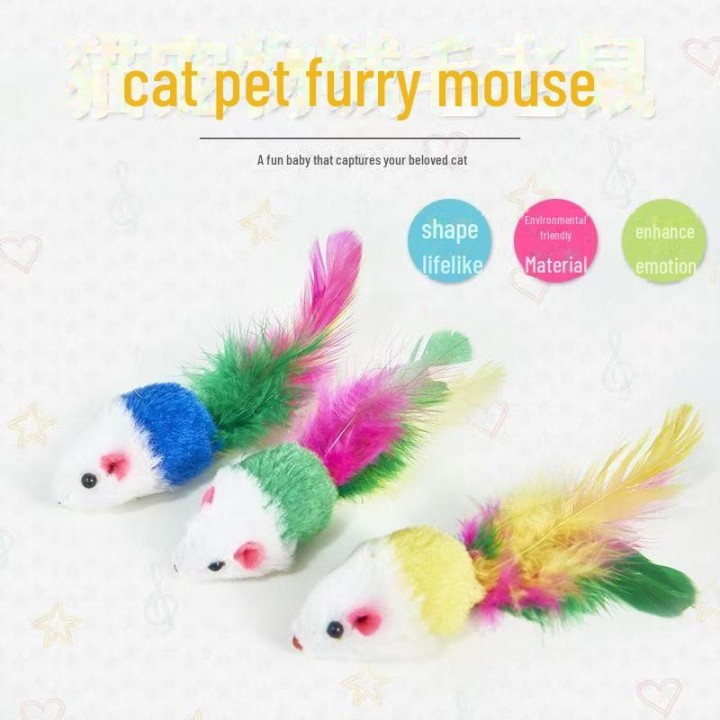 Plüsch-Katzenspielzeug „Maus“ mit siebenfarbigen Federn und Geräuschen Feather Mouse