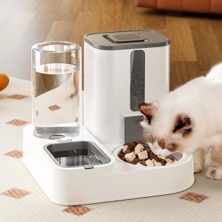 Automatischer Futter- und Wasserspender mit Doppelnäpfen für Katzen und Hunde Upgraded version graue