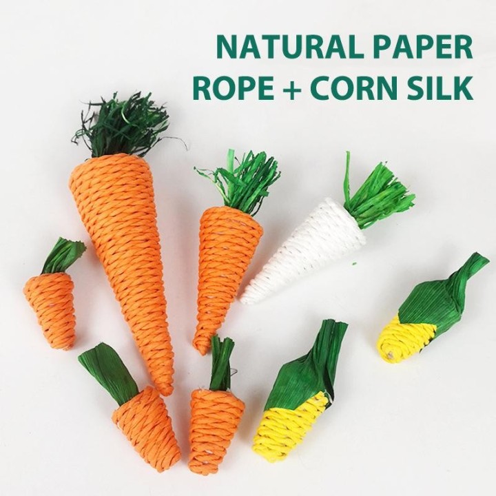 Hamster Kaninchen Kauspielzeug Beißen Zähne knirschen Mais Karotte gewebte Bälle Zahnreinigung 2.5*7cm orange
