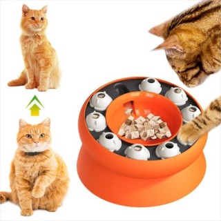 Katzennapf mit langsamer Fütterung, erhöhter Katzen-Puzzle-Futternapf, rotierender interaktiver Katzenleckerli-Spender für Ha