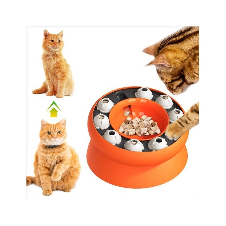 Katzennapf mit langsamer Fütterung, erhöhter Katzen-Puzzle-Futternapf, rotierender interaktiver Katzenleckerli-Spender für Ha