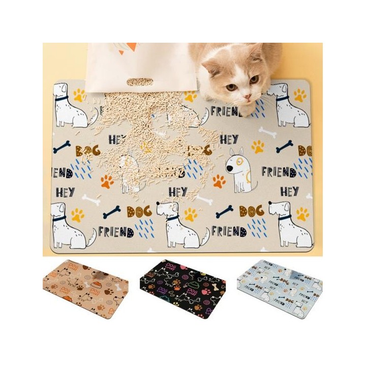 Tischset für Haustiere, durchsichtiger Druck, schnelle Wasseraufnahme, Kunstleder, Cartoon-Muster, für Hunde, Katzen, Napf, T