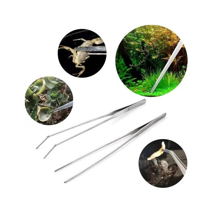 2 Stück Aquarium-Pinzetten aus Edelstahl, Fütterungszange für Reptilien, lange, gerade und gebogene Pinzette, für Eidechsen,