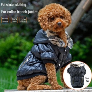 Meiqi Pet Hundemantel mit Pelzkragen – warm und dick für Herbst/Winter XS schwarz