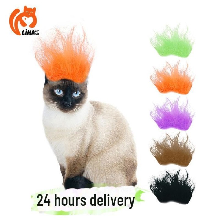 Buntes Halloween Perückenzubehör für Haustiere: Lustige Katzen- und Hundekostüme cat cock head orange