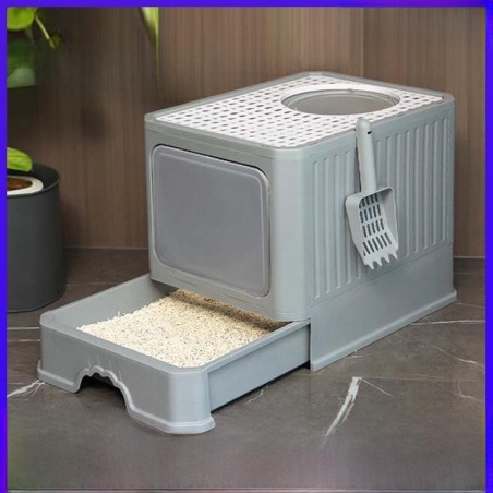 „Extra große, zusammenklappbare, geschlossene Katzentoilette mit Geruchsneutralisierer und spritzwassergeschütztem Design“ Fr