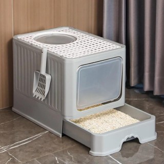 TEMU Extragroße geschlossene Katzentoilette mit Spritzschutzdesign und herausziehbarer Kotschaufel Free deodorizing bag + cat